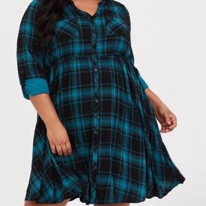Torrid Blue and Black Plaid Mini Dress